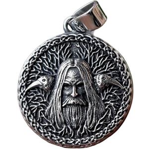 Odins Road to Valhalla Medallion, Men’s Stainless Steel Pendant Necklace, Large